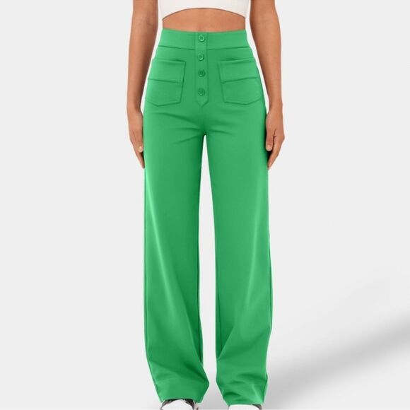 Halara High Waisted Button Multiple Pockets Straight Leg Pants NEW Size Large - Picture 1 of 7